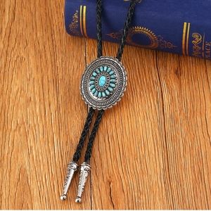 Turqouise color leather 40" bolo tie